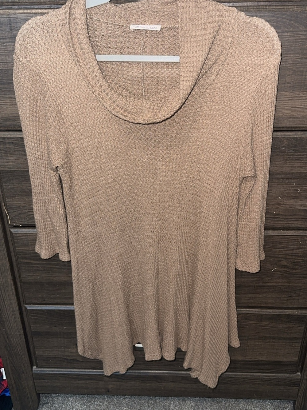tea n rose Taupe Waffle-Knit Cowl Neck Tunic Sweater